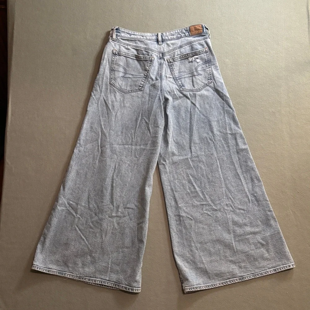 American Eagle Super Wide Leg Jeans Light Wash High Rise Sz 10 Reg Y2k Skater